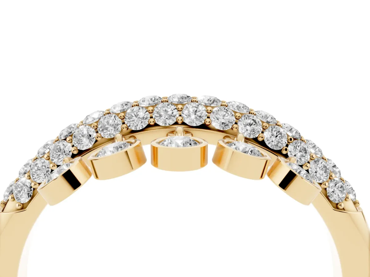 Round Diamond Dangle Promise Ring with Round Diamond Pavé Yellow gold