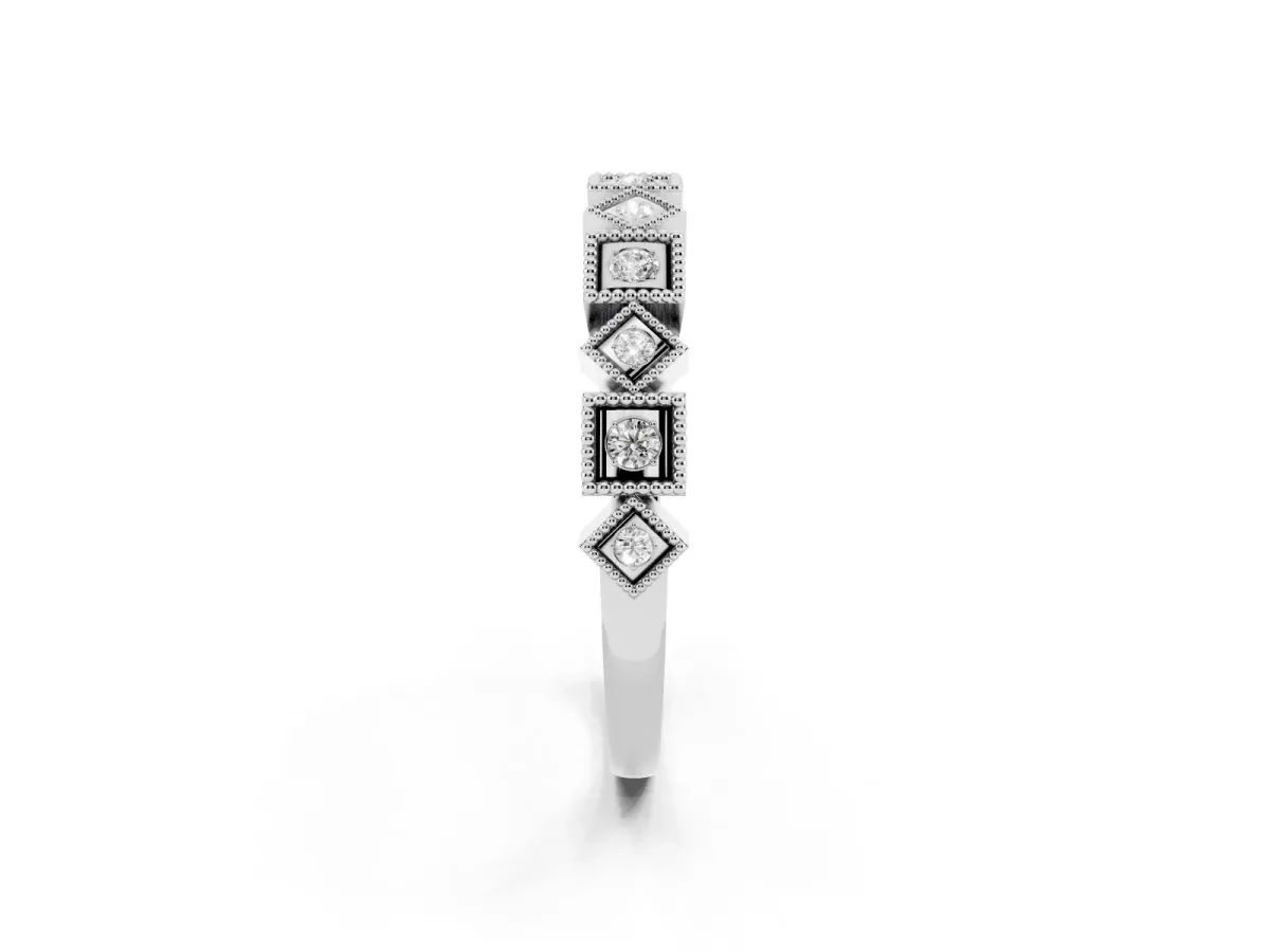 Milgrain Square Diamond Eternity Band with Bezel Setting Silver