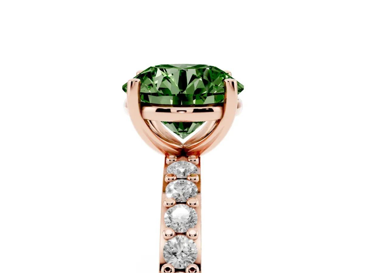 Fancy Green Round Cut Cut Diamond Solitaire with Pave Band and Four-Prong Setting Rose gold