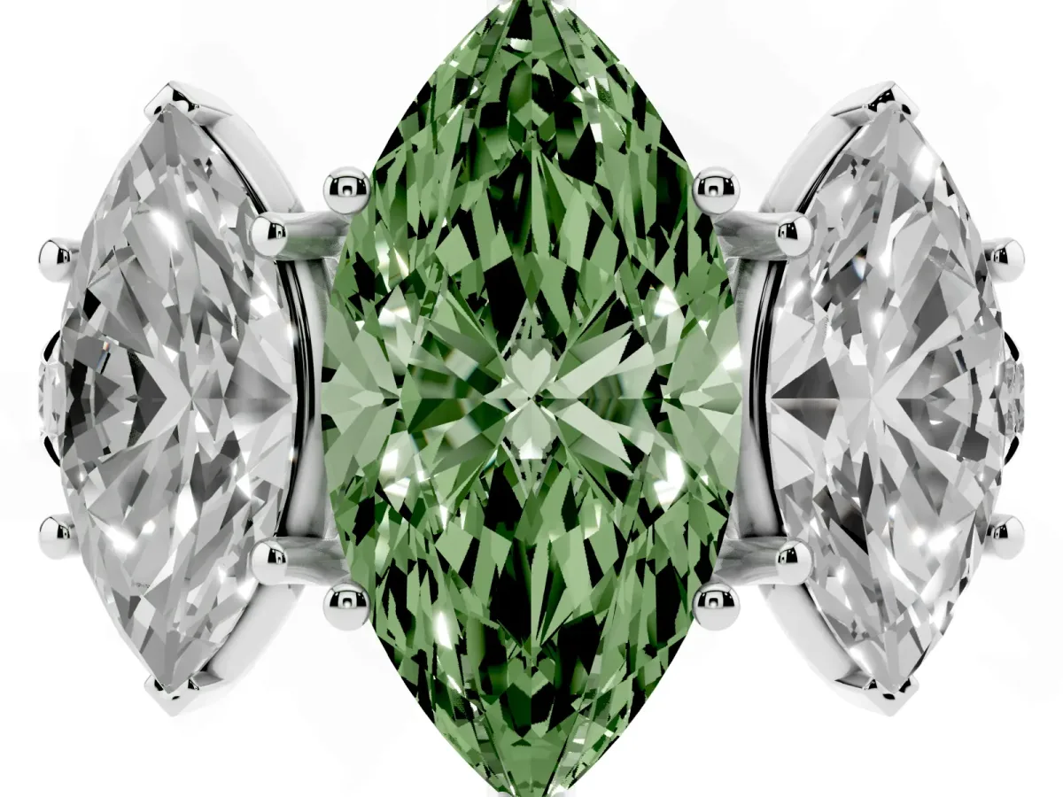 Fancy Green Three-Stone Marquise Cut Diamond Pavé Band with Prong Setting Silver
