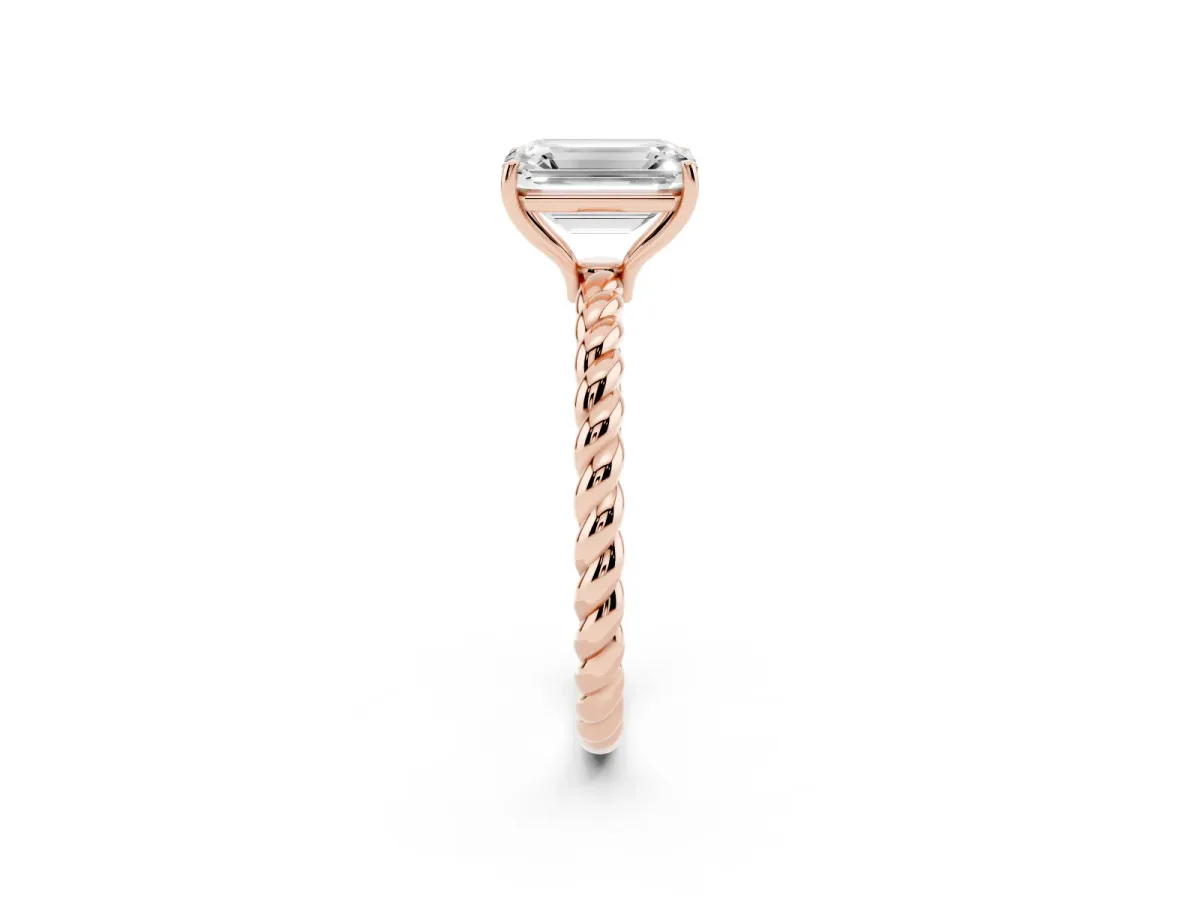 Emerald Cut Solitaire Twisted Band 4-Prong Ring Rose gold