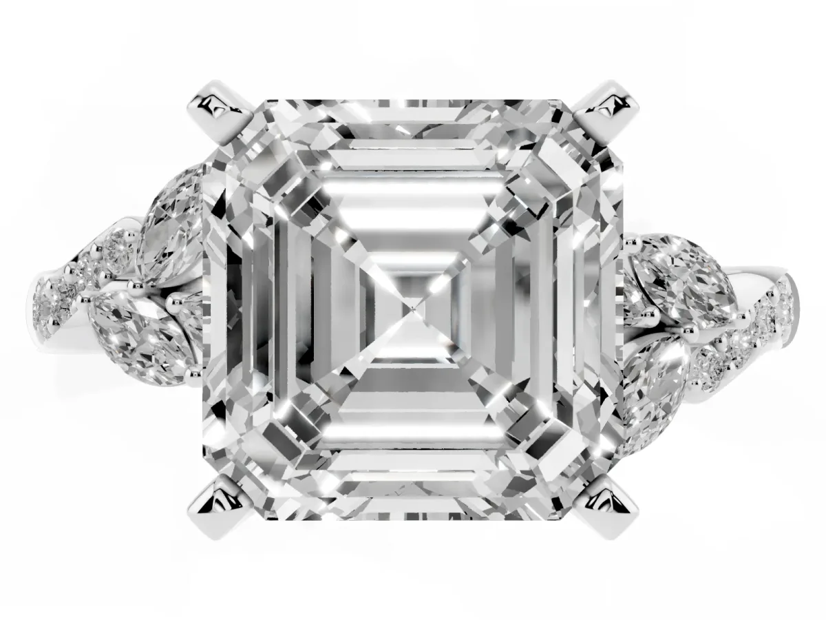 Asscher Cut Solitaire Marquise Twist Band with Six-Prong Setting Silver