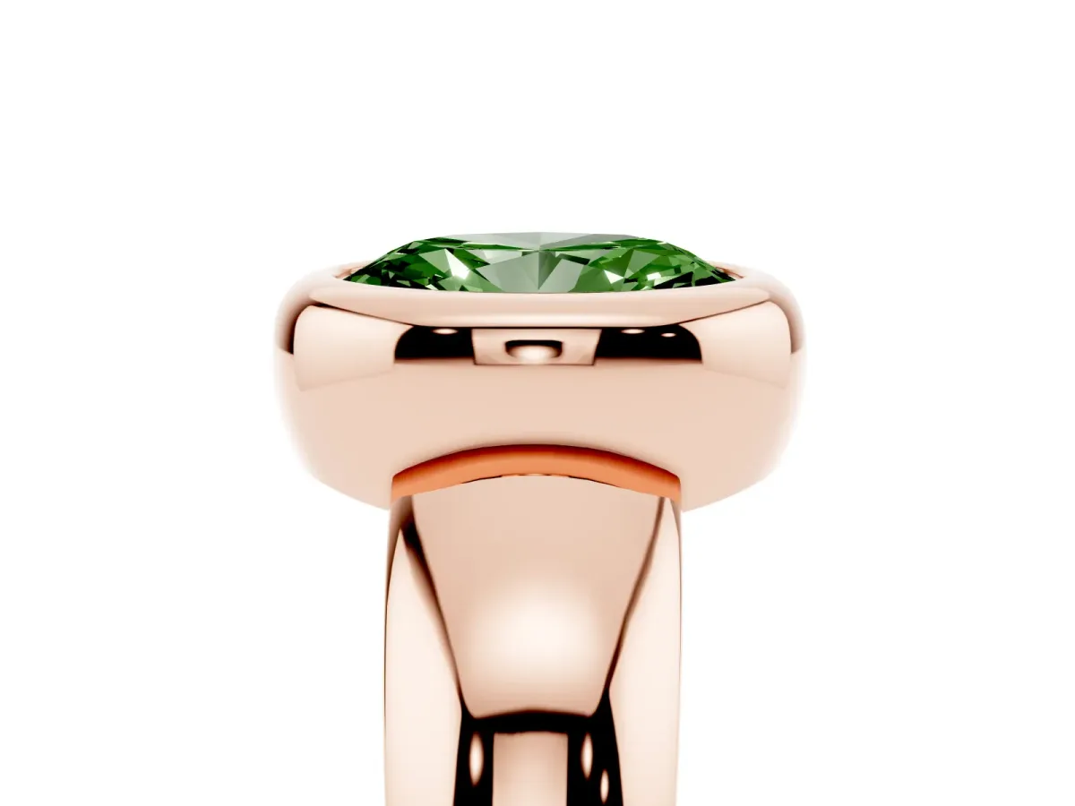 Fancy Green Bezel Set Oval Cut Solitaire Ring with Wide Band Rose gold