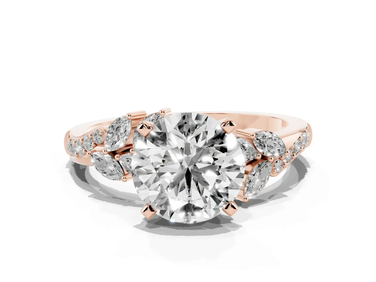 Round Cut Solitaire Marquise Twist Band with Six-Prong Setting Rose gold