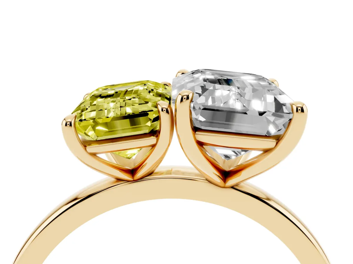 Fancy Yellow Emerald Cut and Emerald Cut Toi Moi Ring with Prong Setting Yellow gold