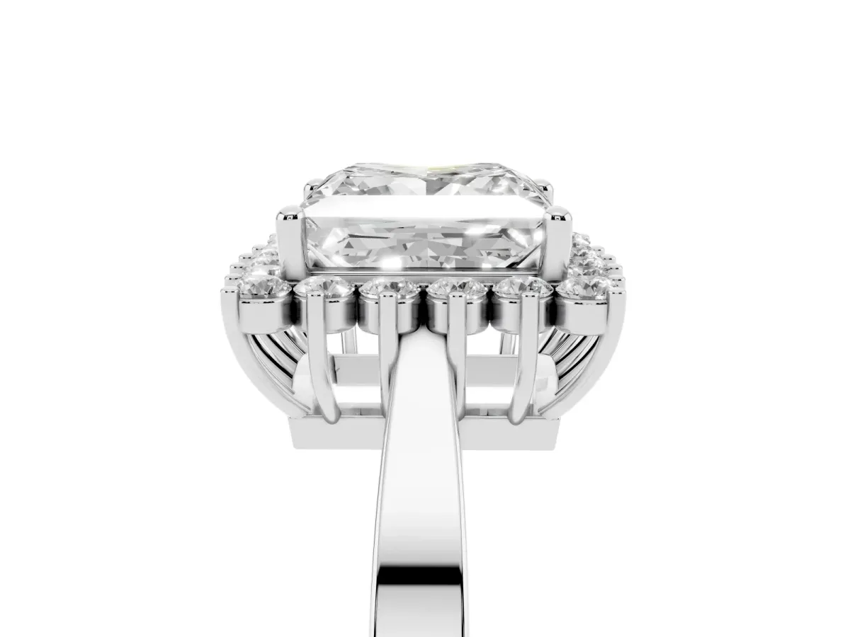 Princess Cut Cut Diamond Halo Ring with Round Brilliant Halo and Solitaire Band Platinum