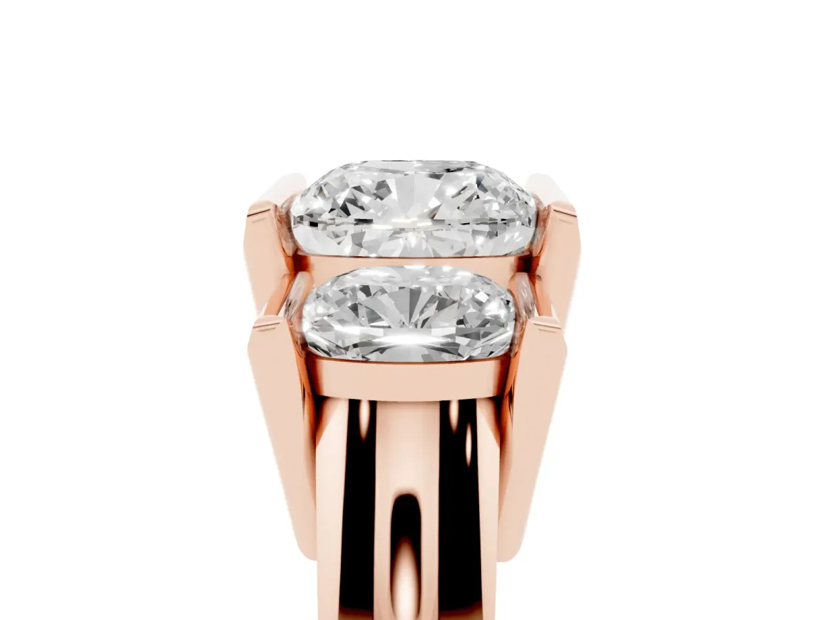 Three Stone Cushion Cut Cut Channel Set Diamond Ring Rose gold