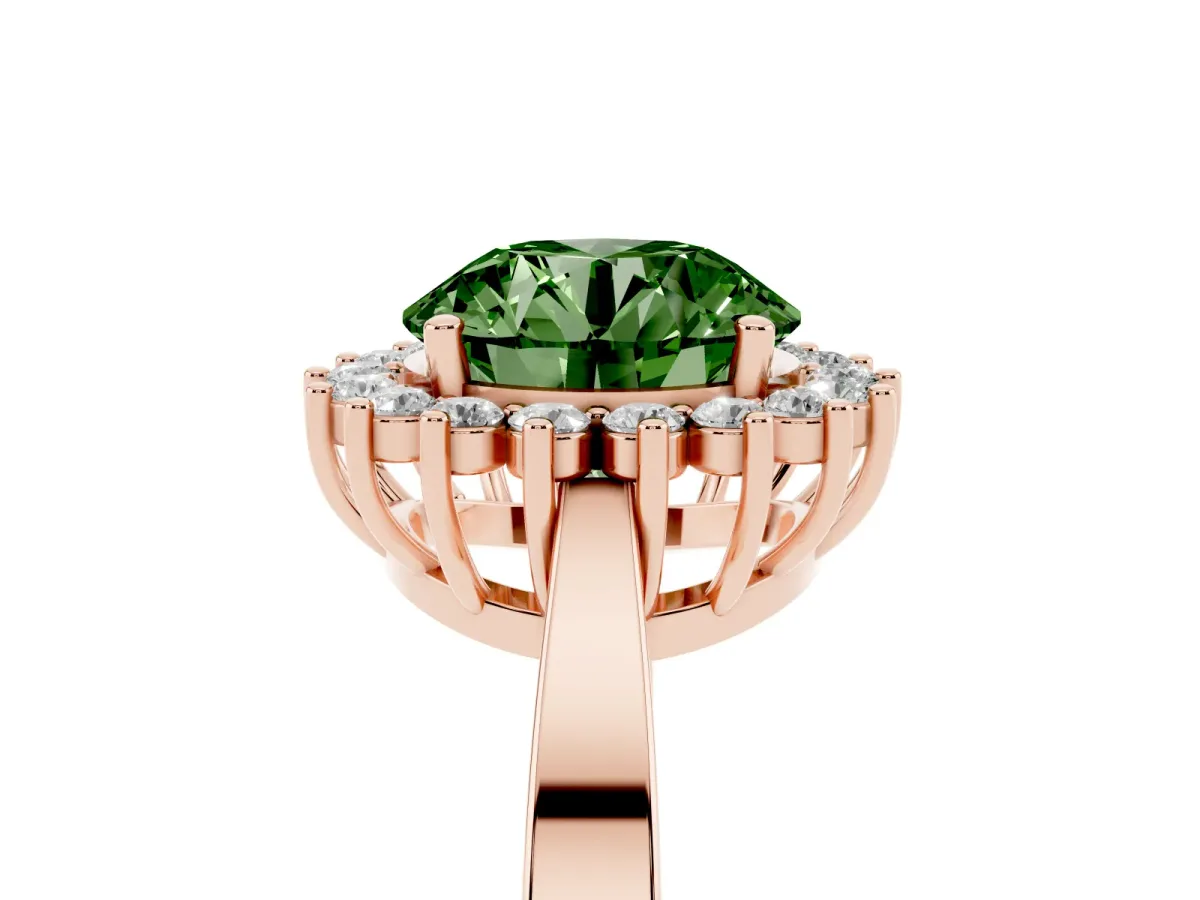 Fancy Green Round Cut Cut Diamond Halo Ring with Round Brilliant Halo and Solitaire Band Rose gold