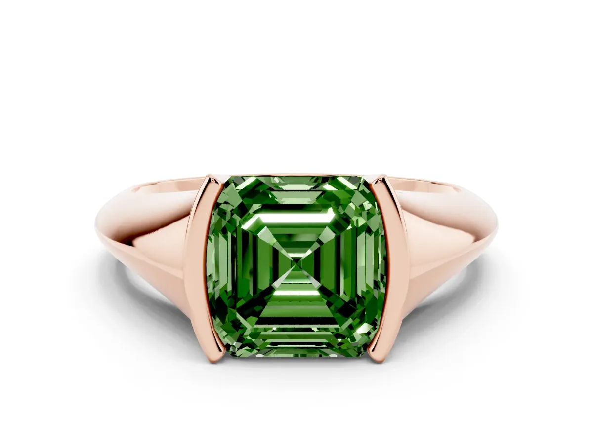 Fancy Green Asscher Cut Solitaire Tension Set Diamond Ring Rose gold