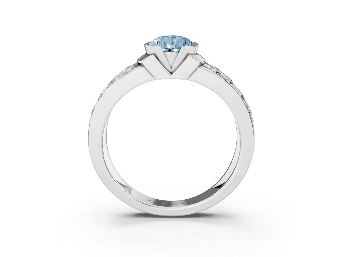 Fancy Blue Pear Cut Brilliant Diamond Channel Set Wide Band Ring with Bezel Setting Platinum