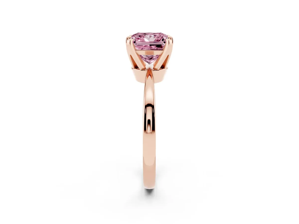 Fancy Pink Princess Cut Solitaire Engagement Ring with Six-Prong Setting and Tapered Band Rose gold