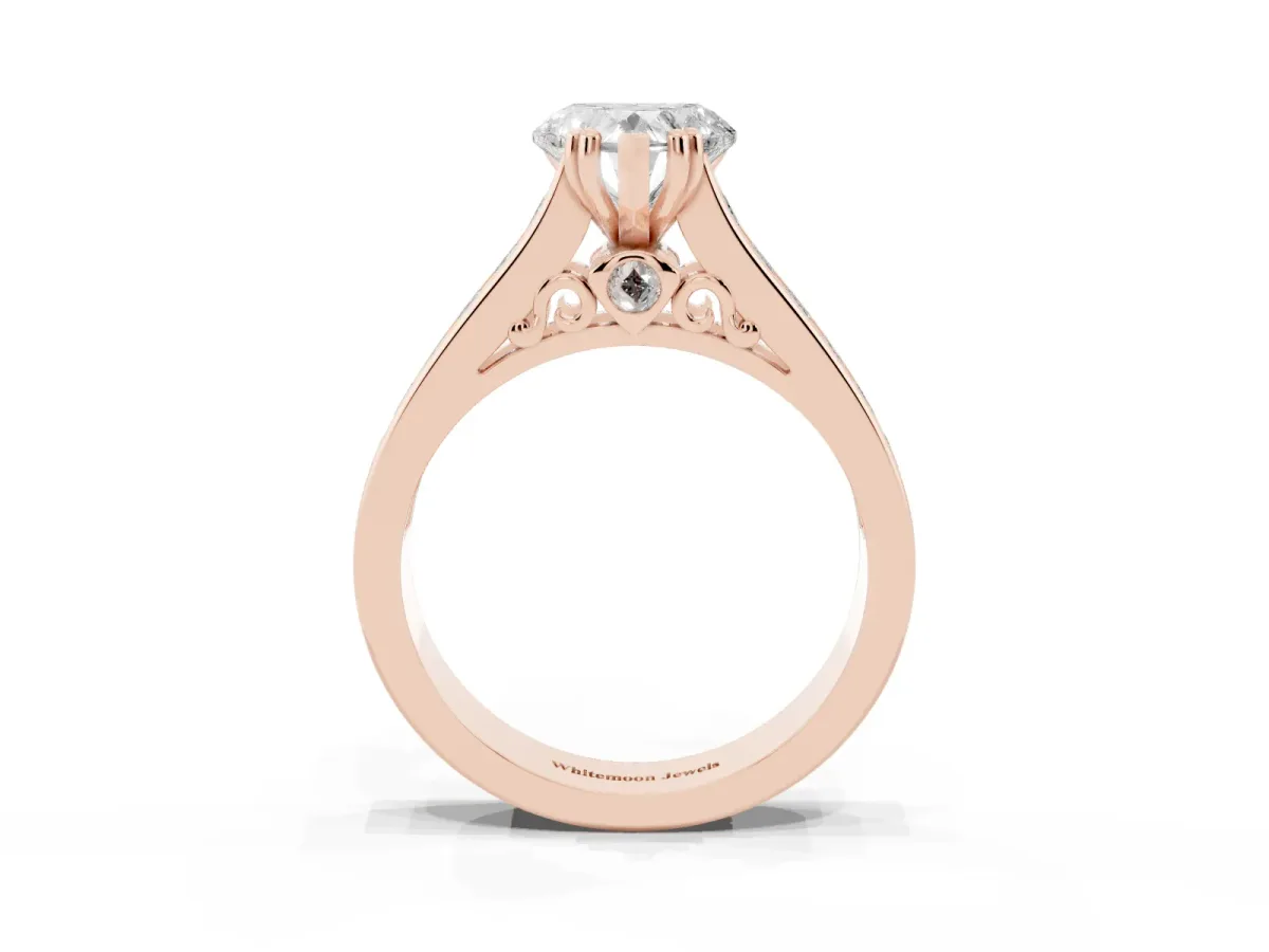 Heart Cut Cut Channel Set Solitaire Engagement Ring with Prong Setting Rose gold