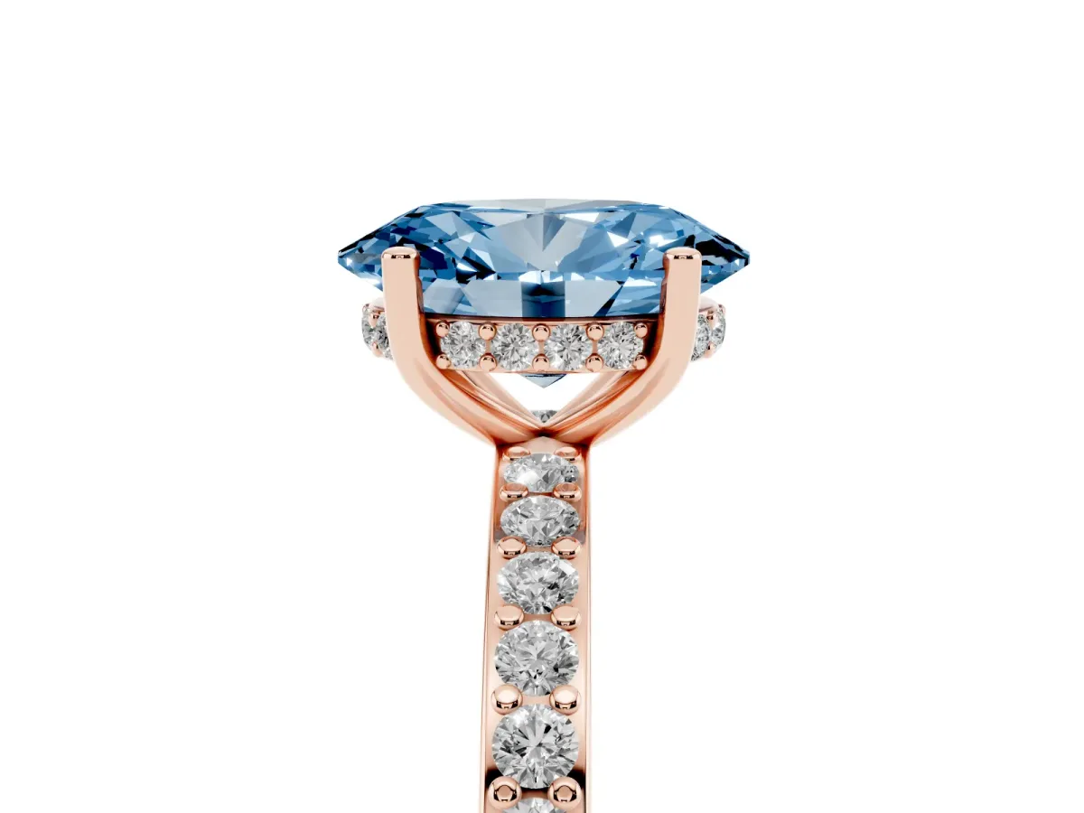 Fancy Blue Oval Cut Cut Diamond Pavé Band Ring with Four-Prong Setting Rose gold