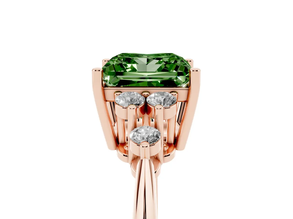Fancy Green Princess Cut Cut Diamond Cluster Ring with Solitaire Band and Four-Prong Setting Rose gold