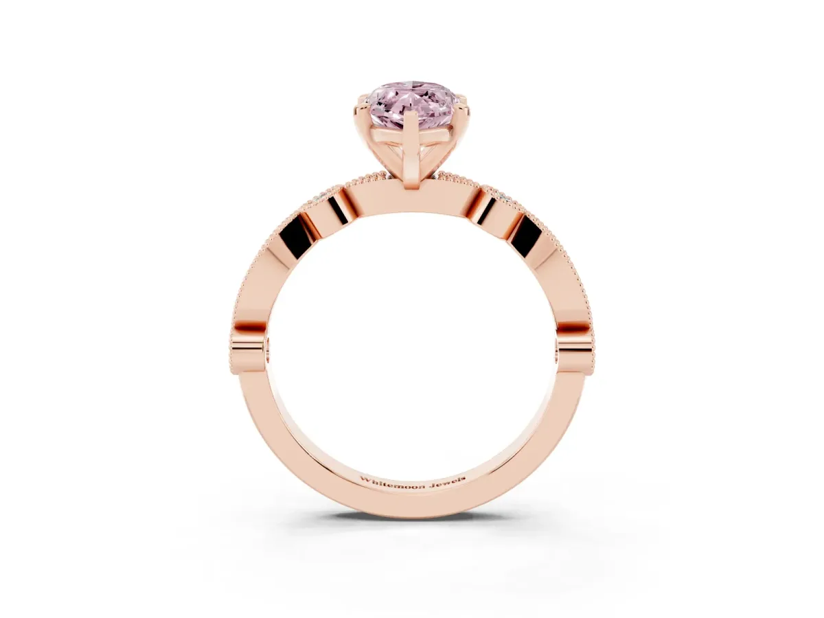 Fancy Pink Marquise Cut Milgrain Bezel Diamond Engagement Ring with Solitaire Prong Setting Rose gold