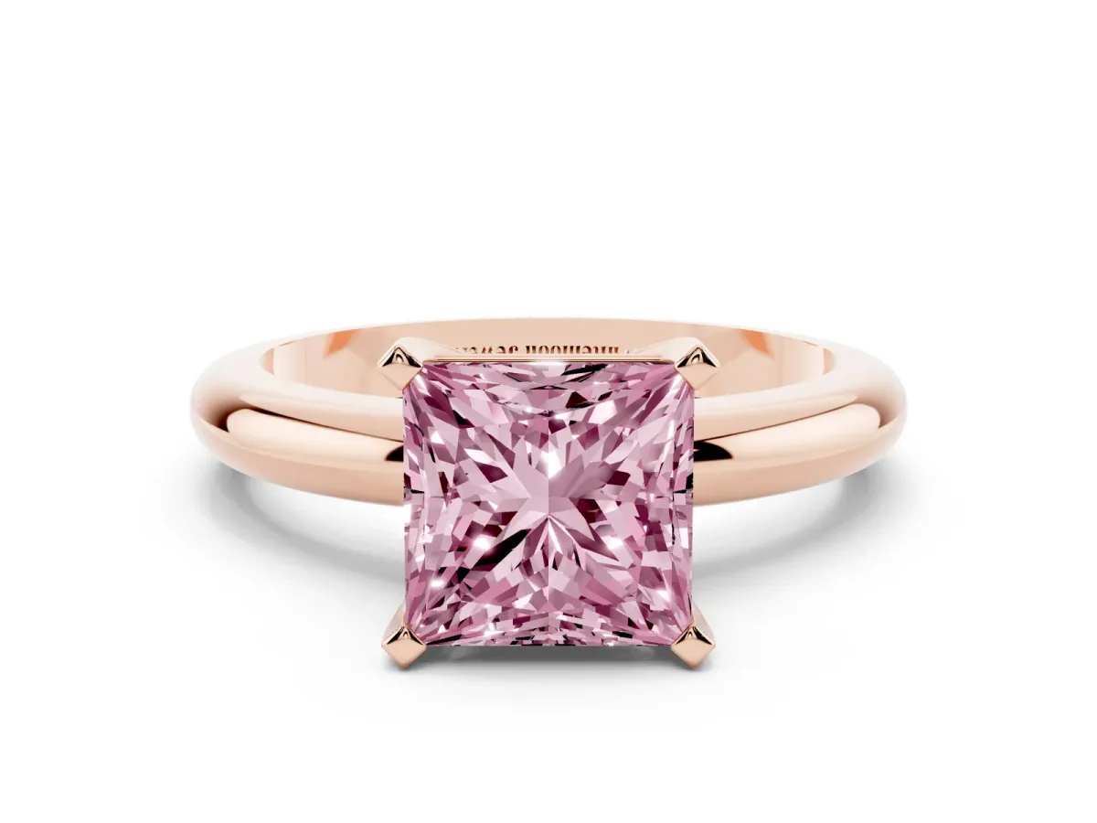Fancy Pink Princess Cut Diamond Solitaire Engagement Ring with Round Band and Four-Prong Setting Rose gold
