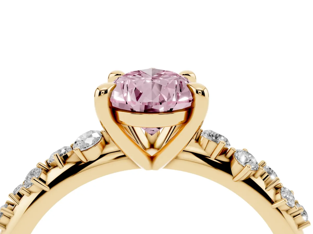 Fancy Pink Pear Cut Cut Diamond Vine Band with Four-Prong Setting Yellow gold