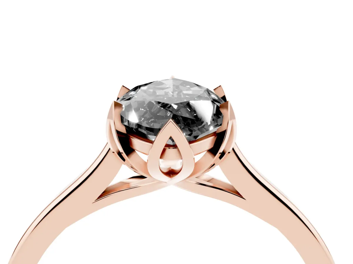 Fancy Black Marquise Cut Diamond Solitaire Ring with Flower Prong Setting and Classic Band Rose gold