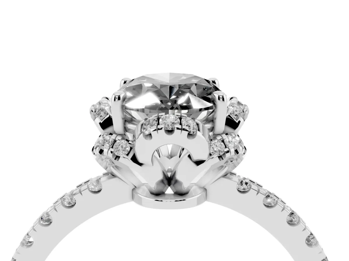 Fancy Black Oval Cut Diamond Halo Pave Band with Four-Prong Setting Silver