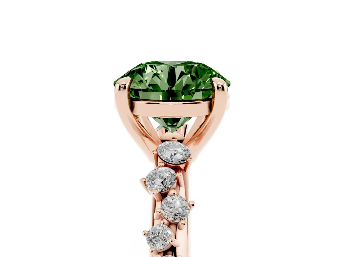 Fancy Green Round Cut Cut Diamond Vine Band with Four-Prong Setting Rose gold