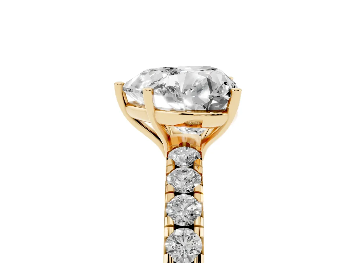 Heart Cut Diamond Pavé Solitaire Engagement Ring with Four-Prong Setting Yellow gold