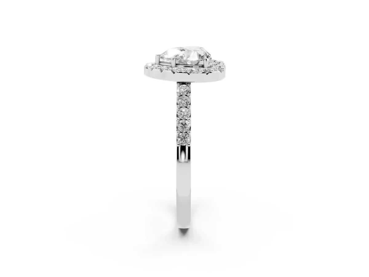 Heart Cut Halo Diamond Pavé Solitaire Ring Platinum