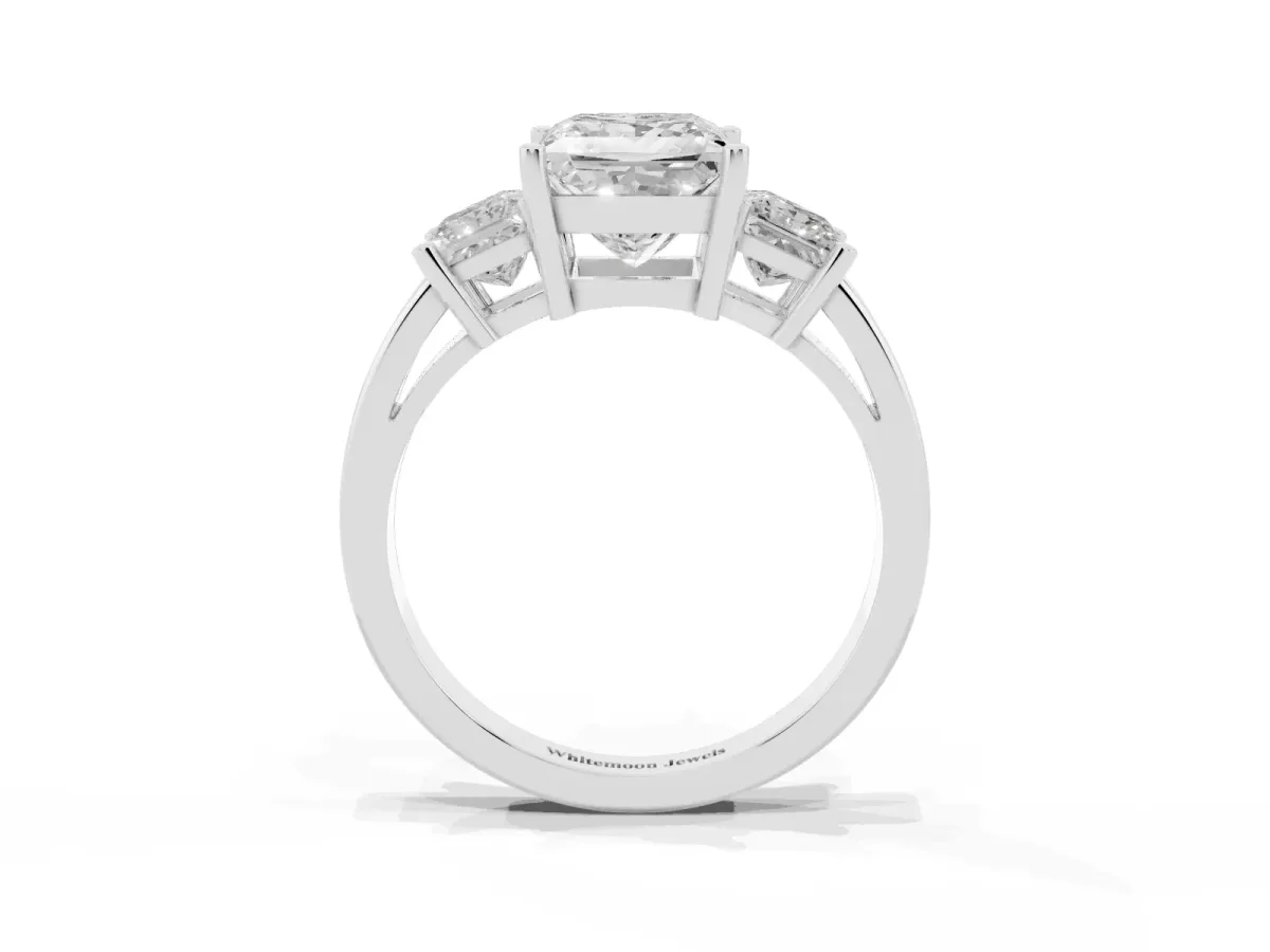 Three-Stone Princess Cut Cut Solitaire Ring with Prong Setting Silver