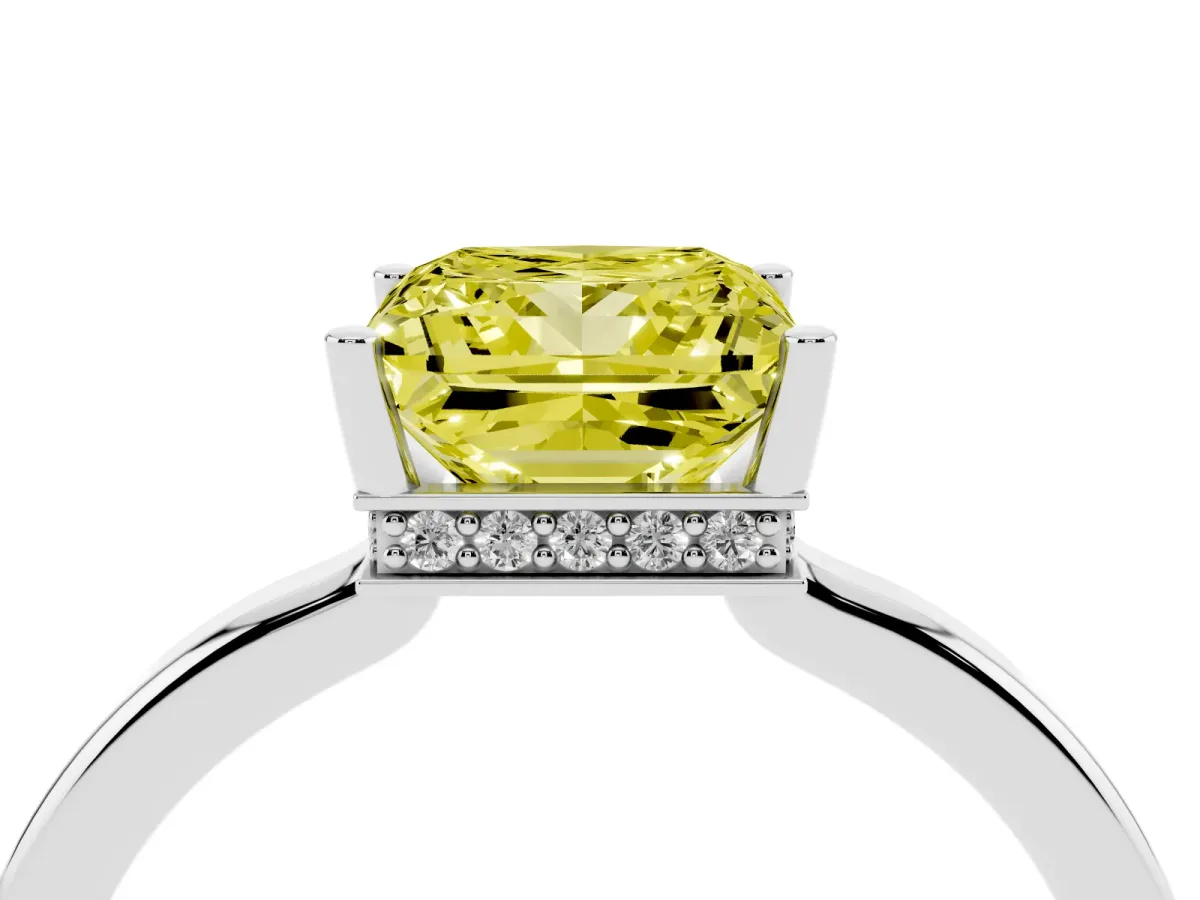 Fancy Yellow Princess Cut Cut Solitaire Engagement Ring with Four-Prong Setting on a Classic Band Platinum