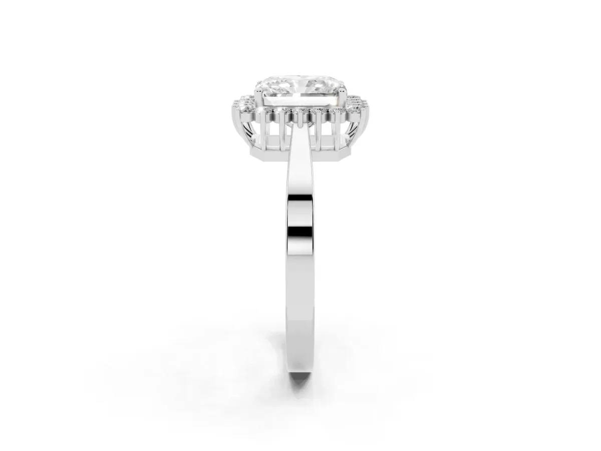 Radiant Cut Cut Diamond Halo Ring with Round Brilliant Halo and Solitaire Band Platinum