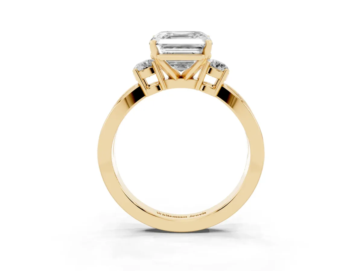 Three-Stone Asscher Cut Cut Diamond Twist Band with Prong Setting Yellow gold