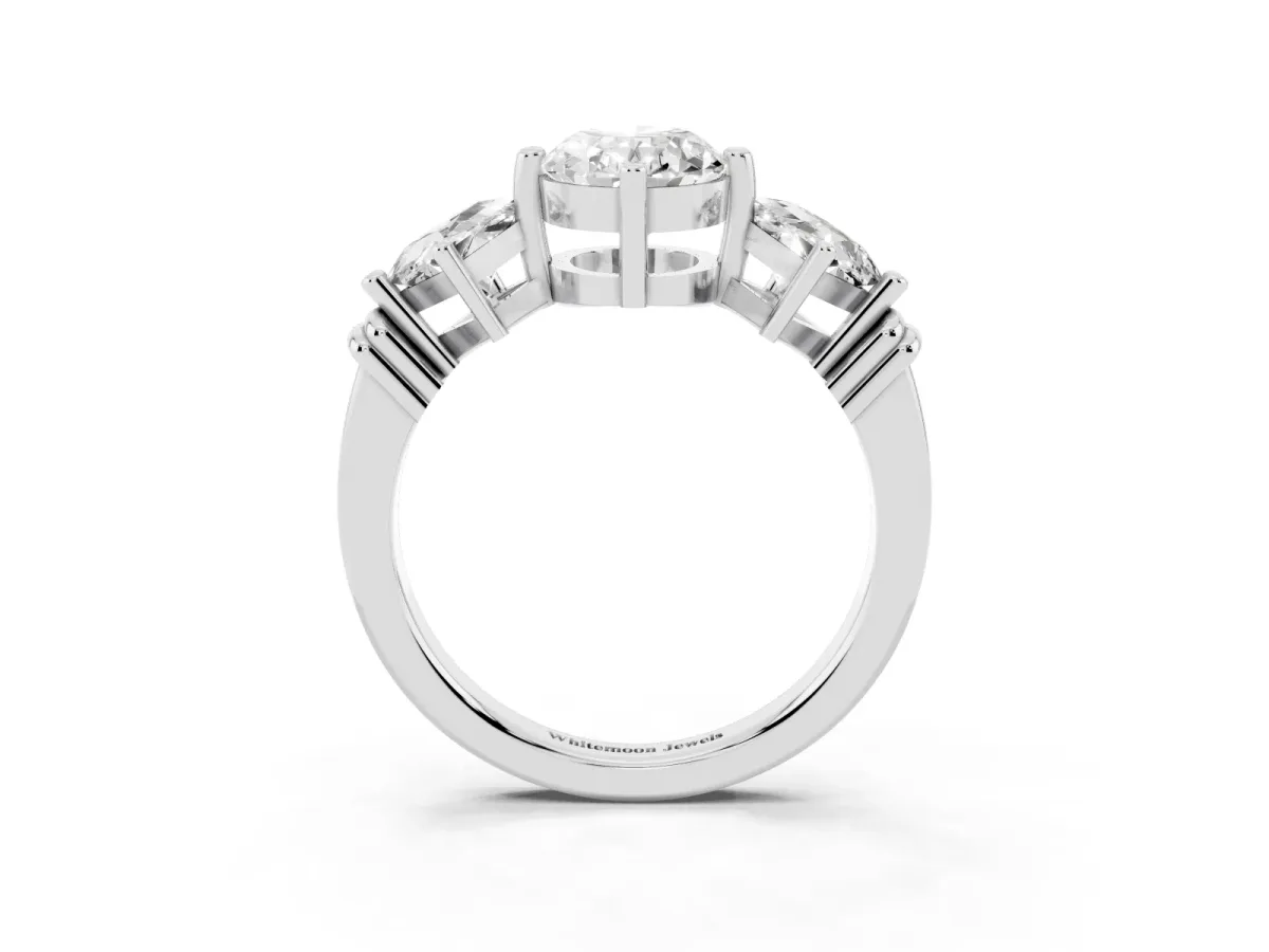 Three-Stone Oval Cut and Princess Cut Diamond Ring with Channel Band and Four-Prong Setting Platinum