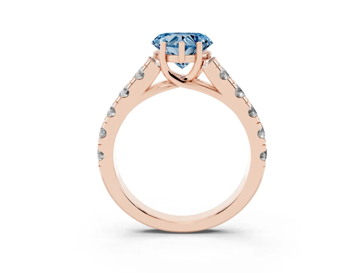 Fancy Blue Heart Cut Cut Diamond Solitaire Ring with Micro Pave Band and Prong Setting Rose gold