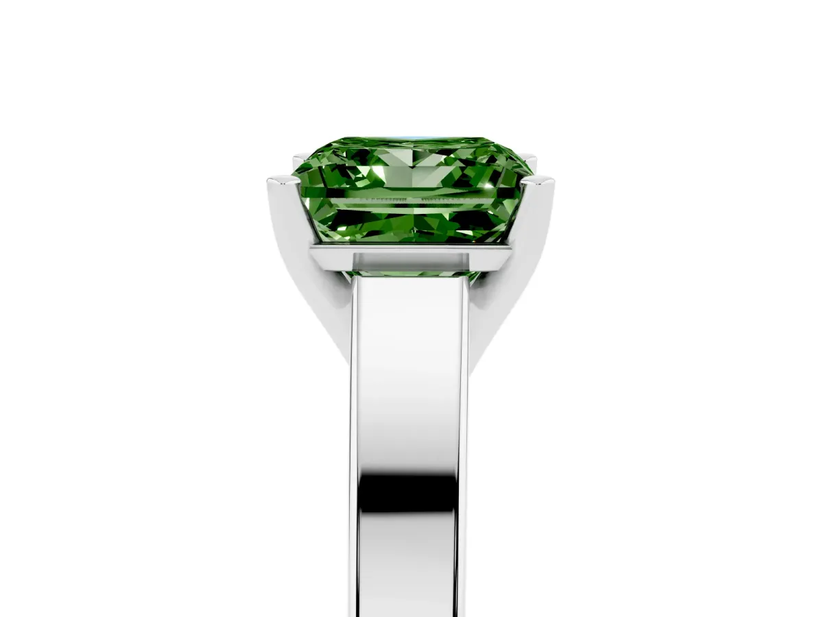 Fancy Green Princess Cut Solitaire Engagement Ring with Four-Prong Setting and Tapered Band White gold