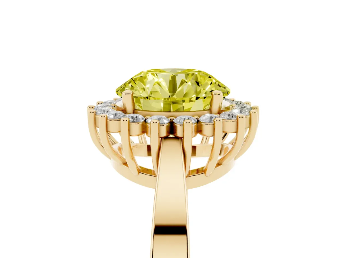 Fancy Yellow Round Cut Cut Diamond Halo Ring with Round Brilliant Halo and Solitaire Band Yellow gold