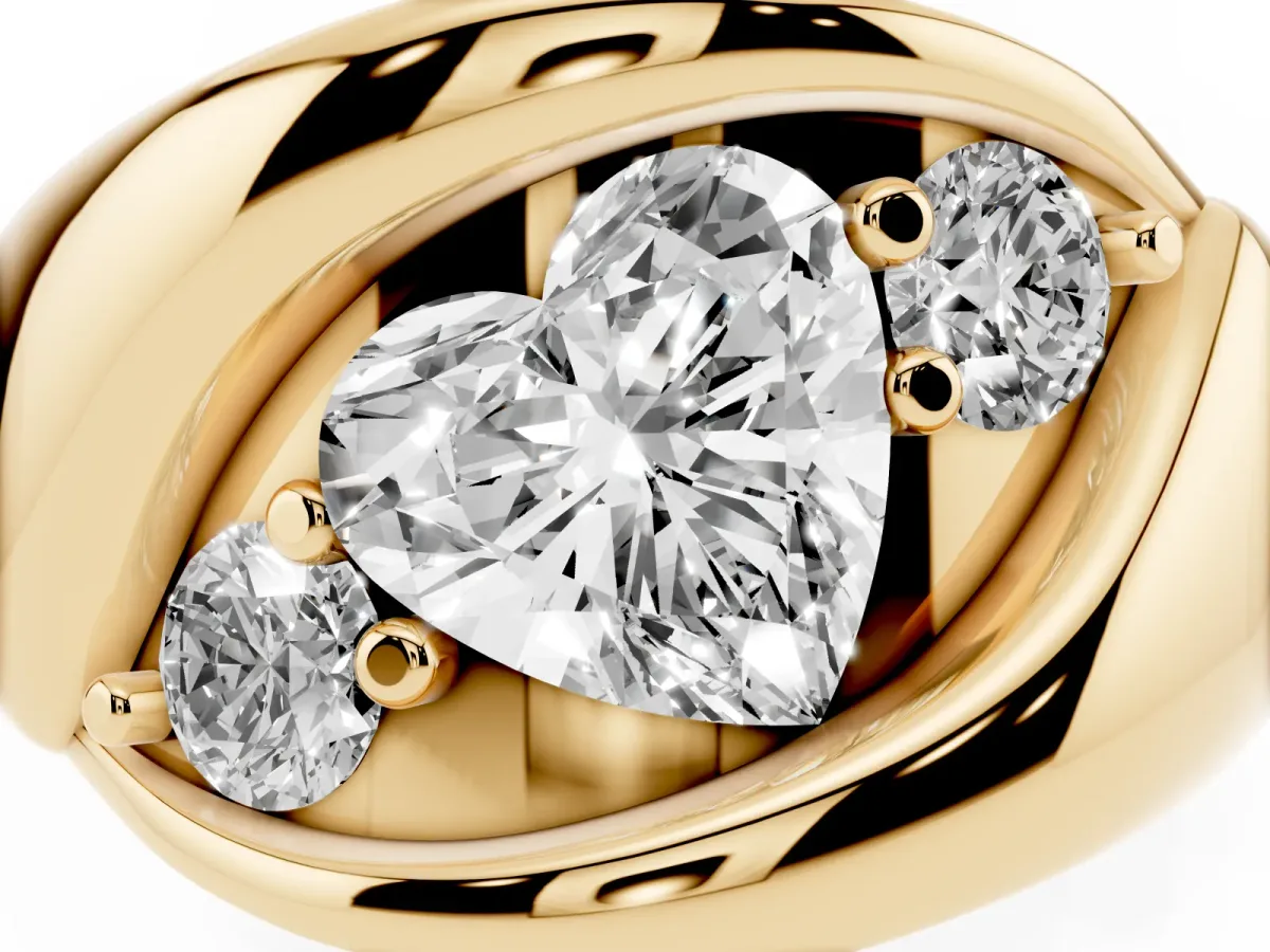 Channel Set Heart Cut Diamond Crossover Band Yellow gold