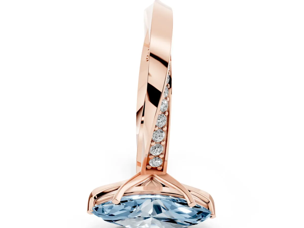 Fancy Blue Marquise Cut Diamond Engagement Ring with Side Stone Accents and Four-Prong Setting Rose gold