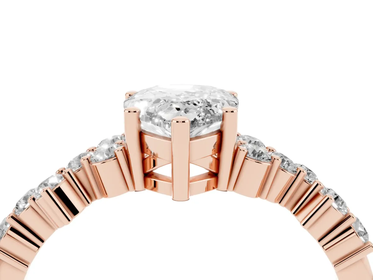 Pear Cut Diamond Scattered Round Accent Ring with Prong Setting Rose gold