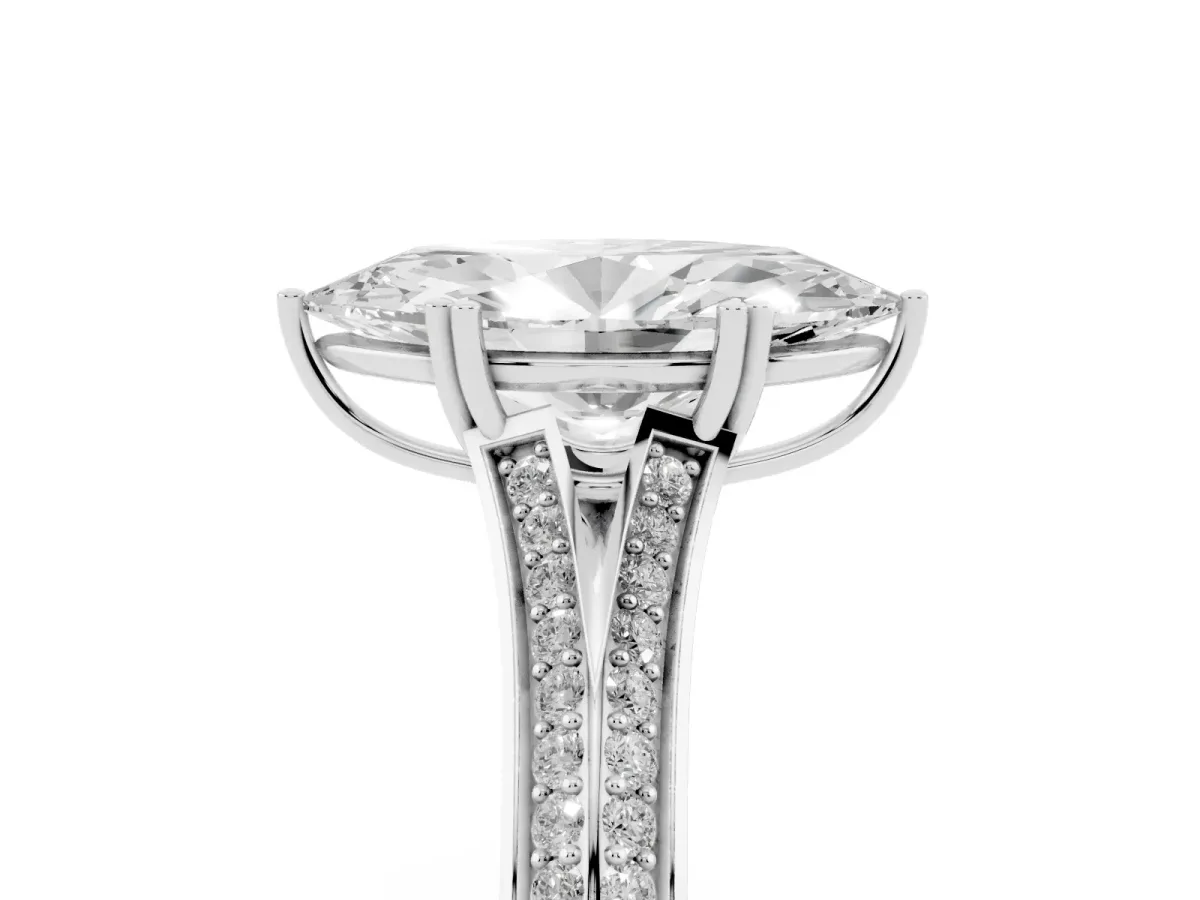 Marquise Cut Diamond Split Shank Engagement Ring with Pavé Band Silver