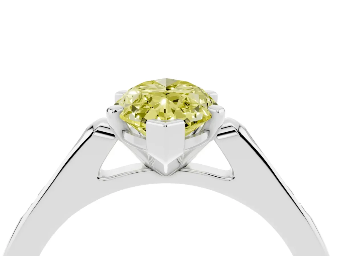 Fancy Yellow Marquise Cut Diamond Solitaire Ring with Channel Set Round Band and Prong Setting Silver