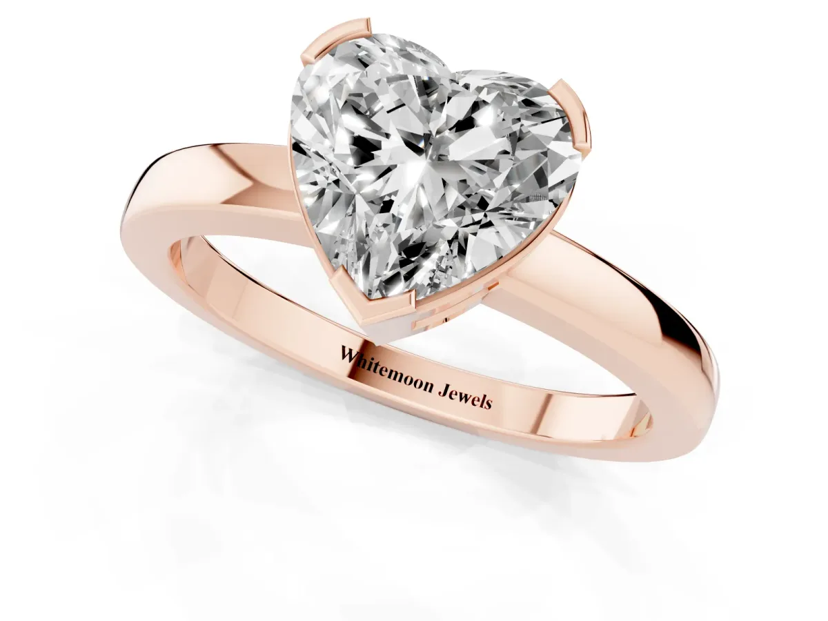Heart Cut Cut Solitaire Ring with Four-Prong Setting and Classic Band Rose gold