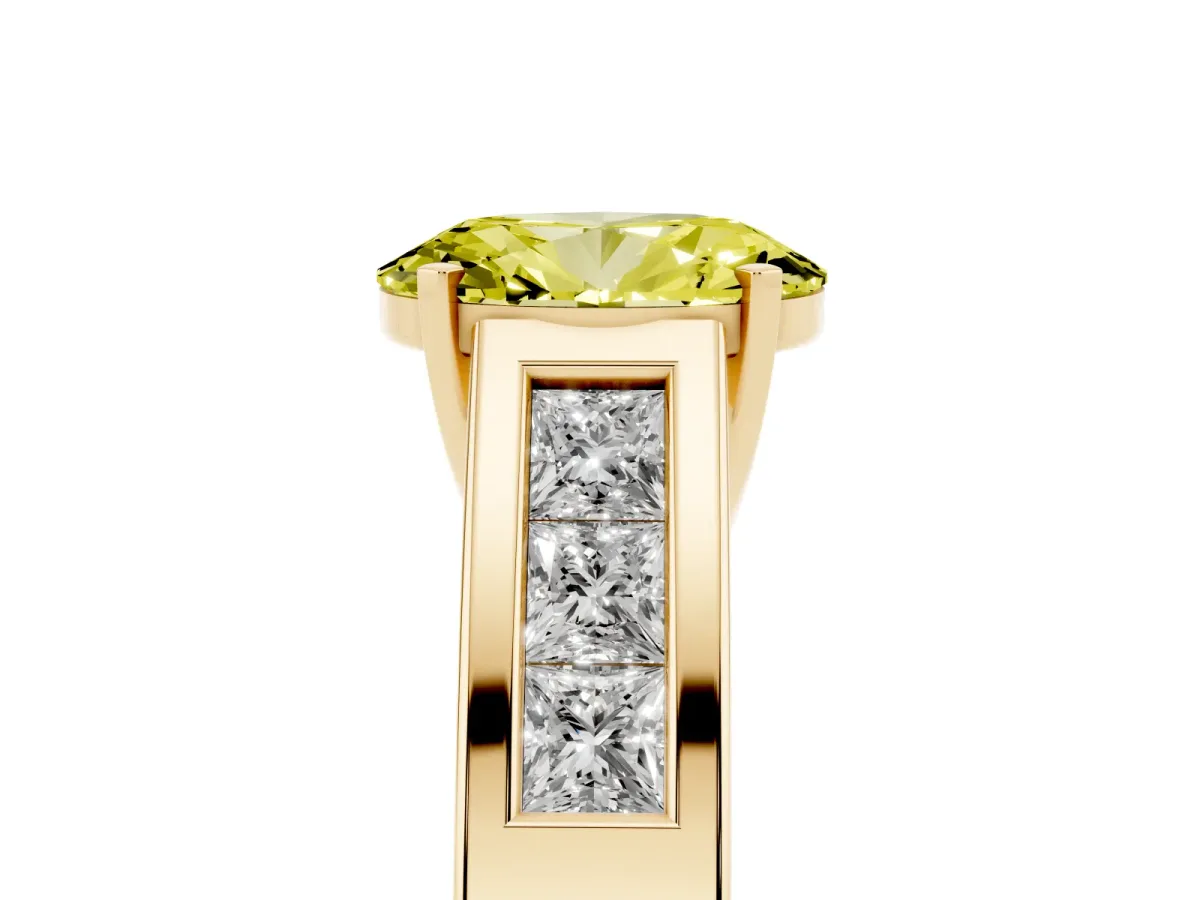 Fancy Yellow Oval Cut Cut Channel Set Solitaire Ring with Four-Prong Setting Yellow gold