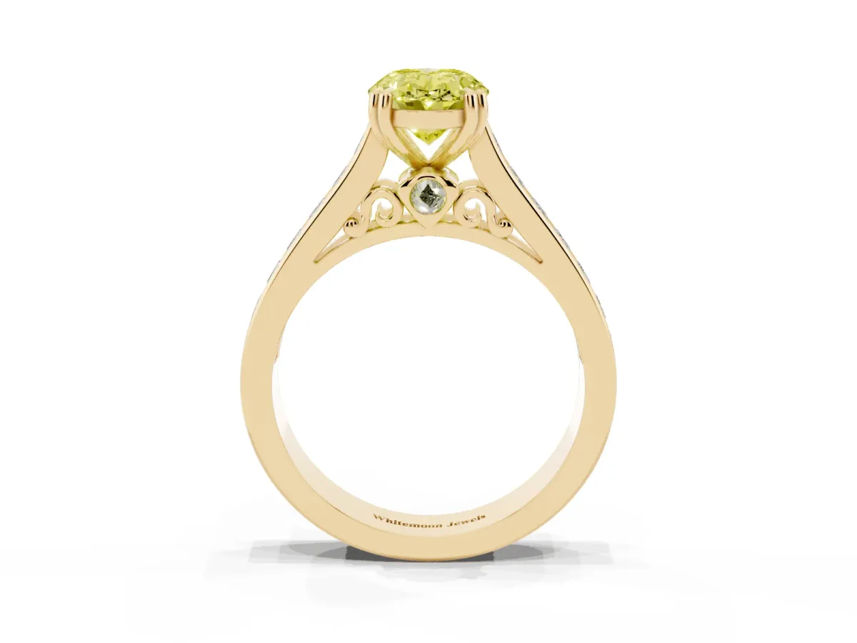 Fancy Yellow Oval Cut Cut Channel Set Solitaire Engagement Ring with Prong Setting Yellow gold
