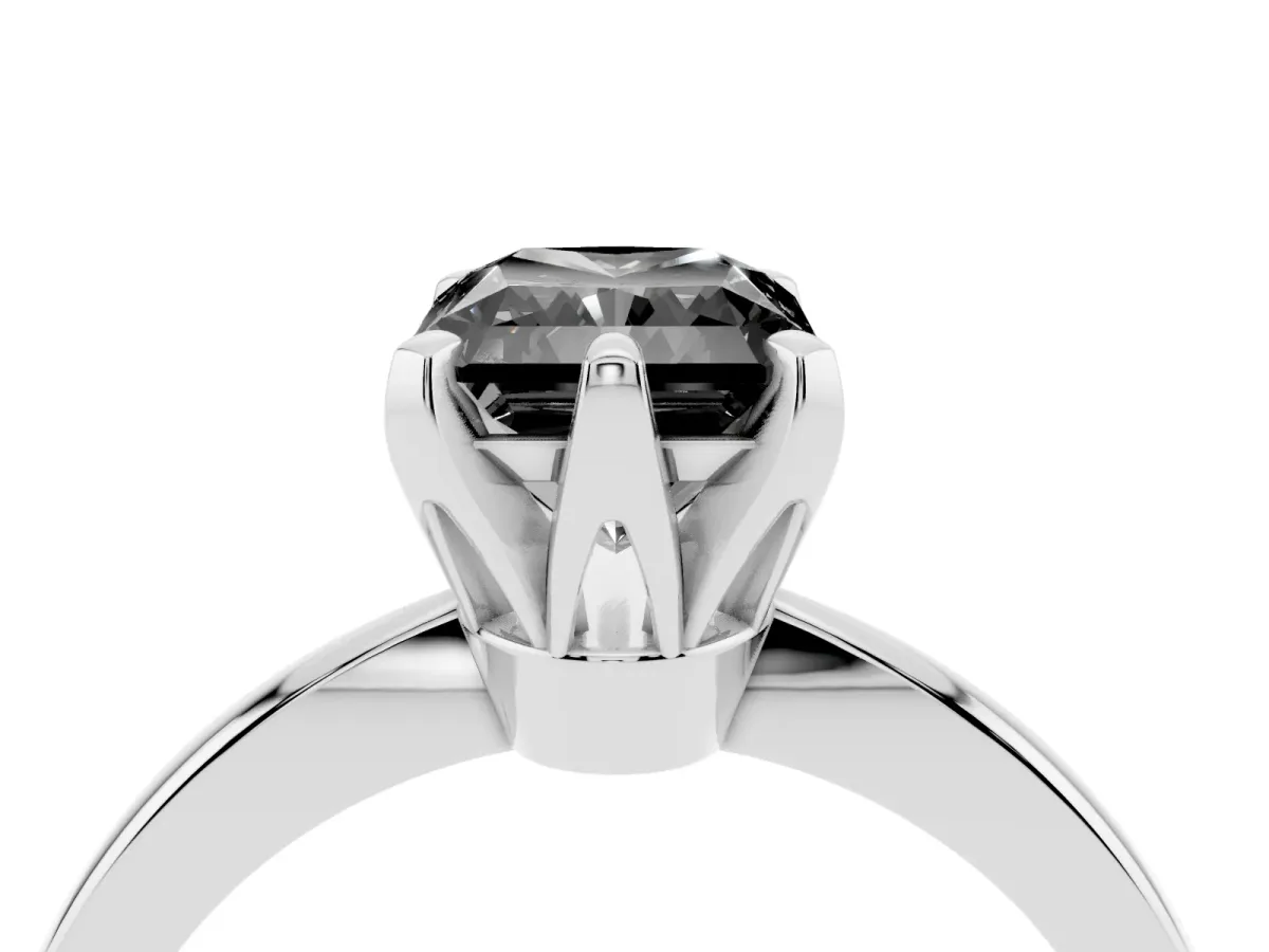 Fancy Black Radiant Cut Solitaire Engagement Ring with Six-Prong Setting and Tapered Band Platinum