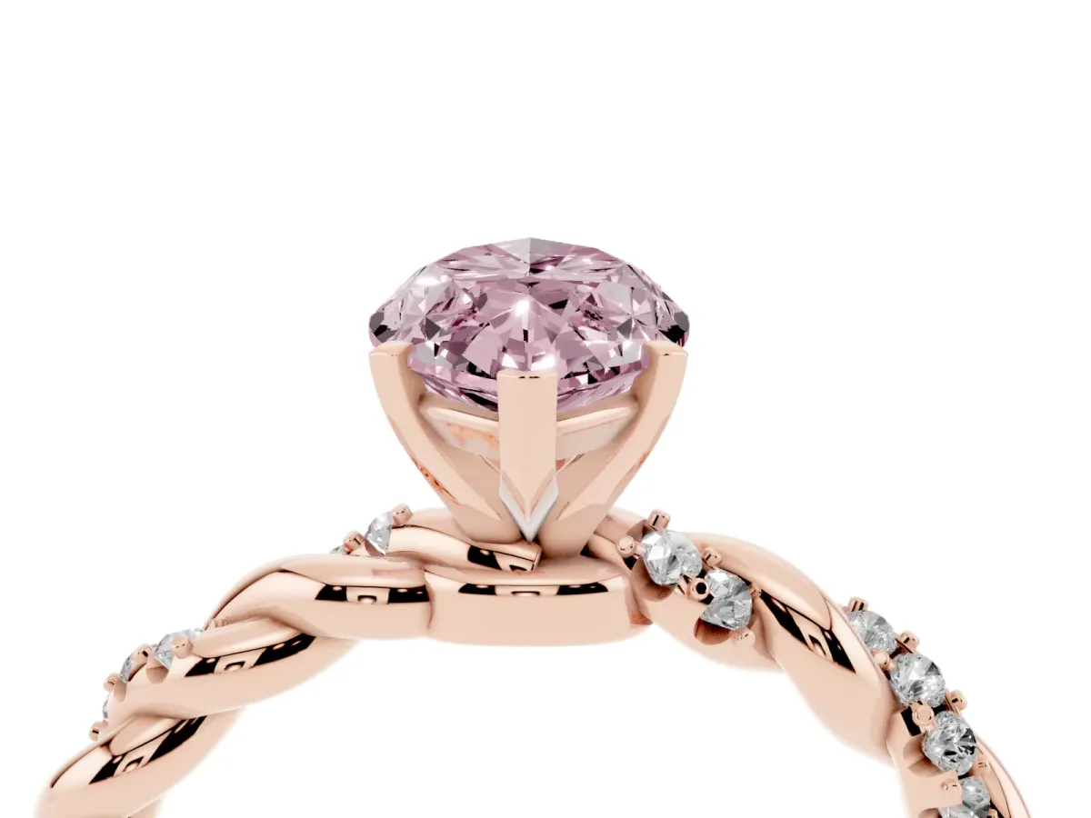 Fancy Pink Marquise Cut Diamond Solitaire Ring with Twisted Band and Pavé Accents Rose gold