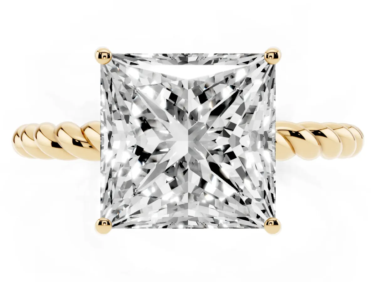 Princess Cut Solitaire Twisted Band 4-Prong Ring Yellow gold