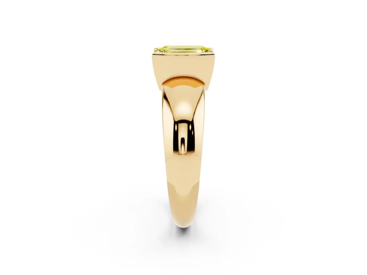 Fancy Yellow Emerald Cut Solitaire Tension Set Diamond Ring with Wide Band Yellow gold