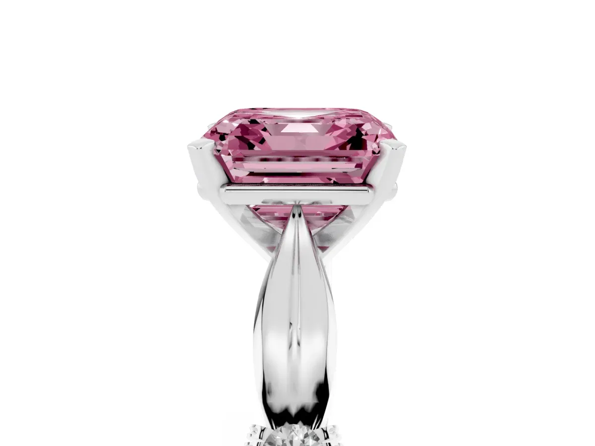 Fancy Pink Asscher Cut Solitaire Diamond Twisted Band with Four-Prong Setting Silver