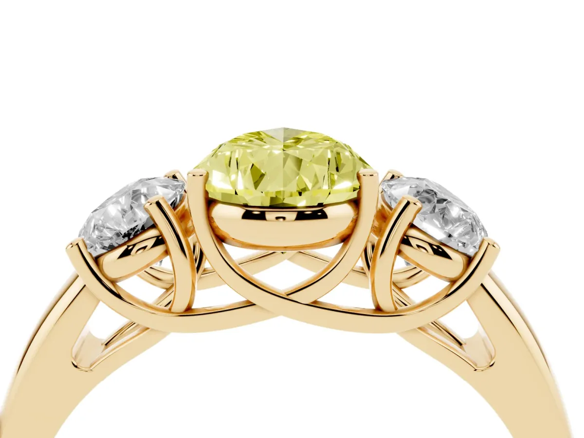 Fancy Yellow Three-Stone Pear Cut Diamond Engagement Ring with Prong Setting Yellow gold