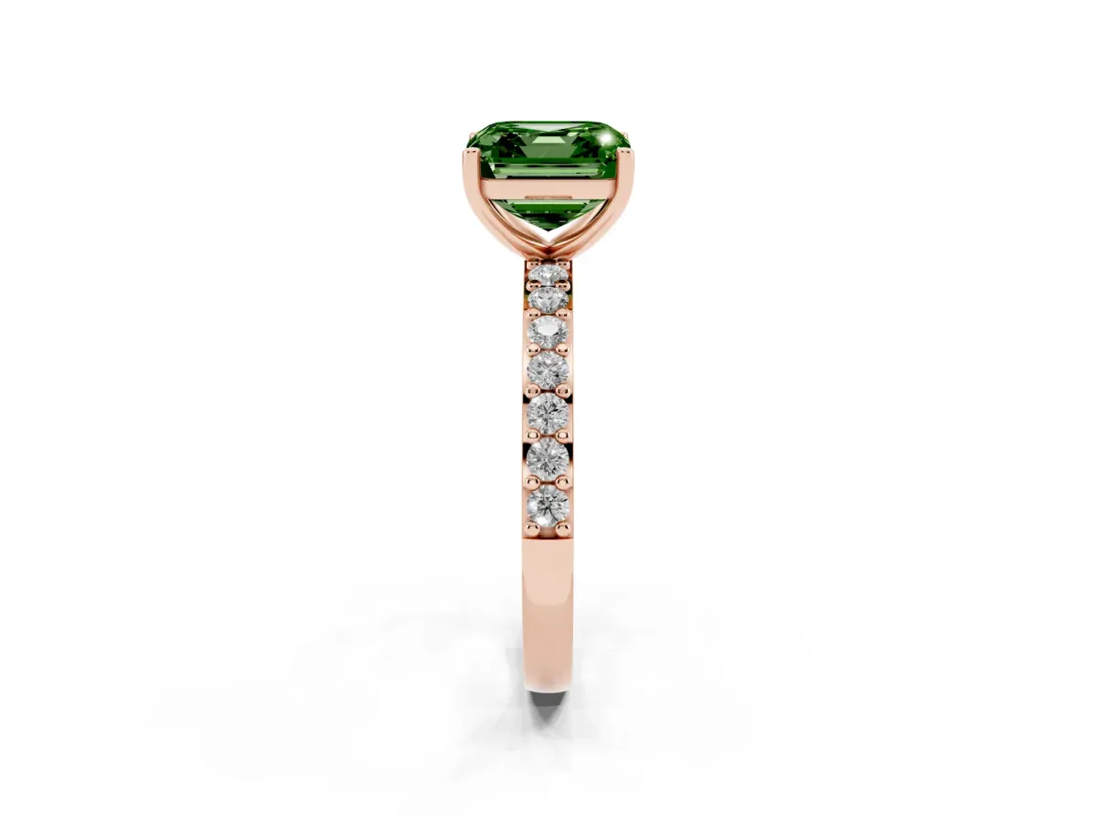 Fancy Green Asscher Cut Cut Diamond Solitaire with Pave Band and Four-Prong Setting Rose gold