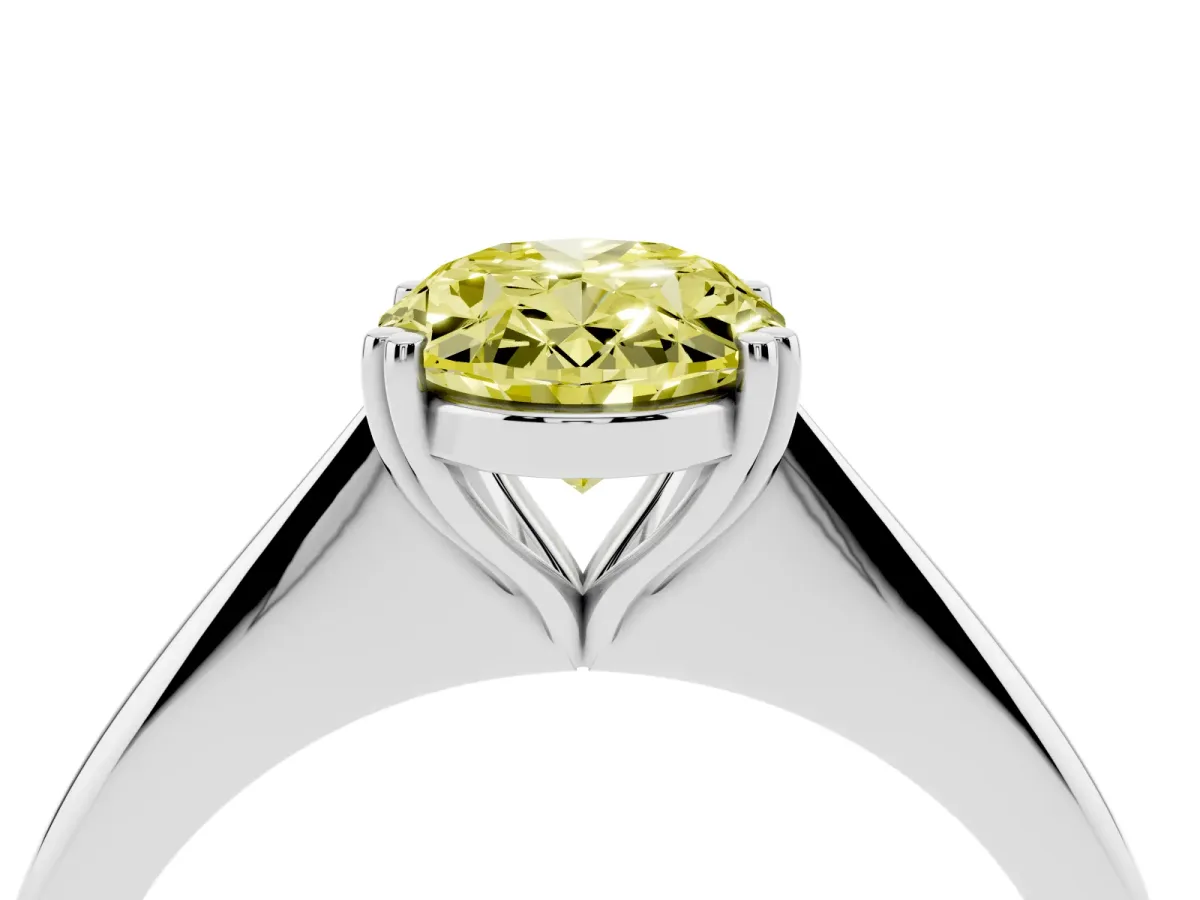 Fancy Yellow Oval Cut Solitaire Diamond Ring with Six-Prong Setting and Classic Band Silver